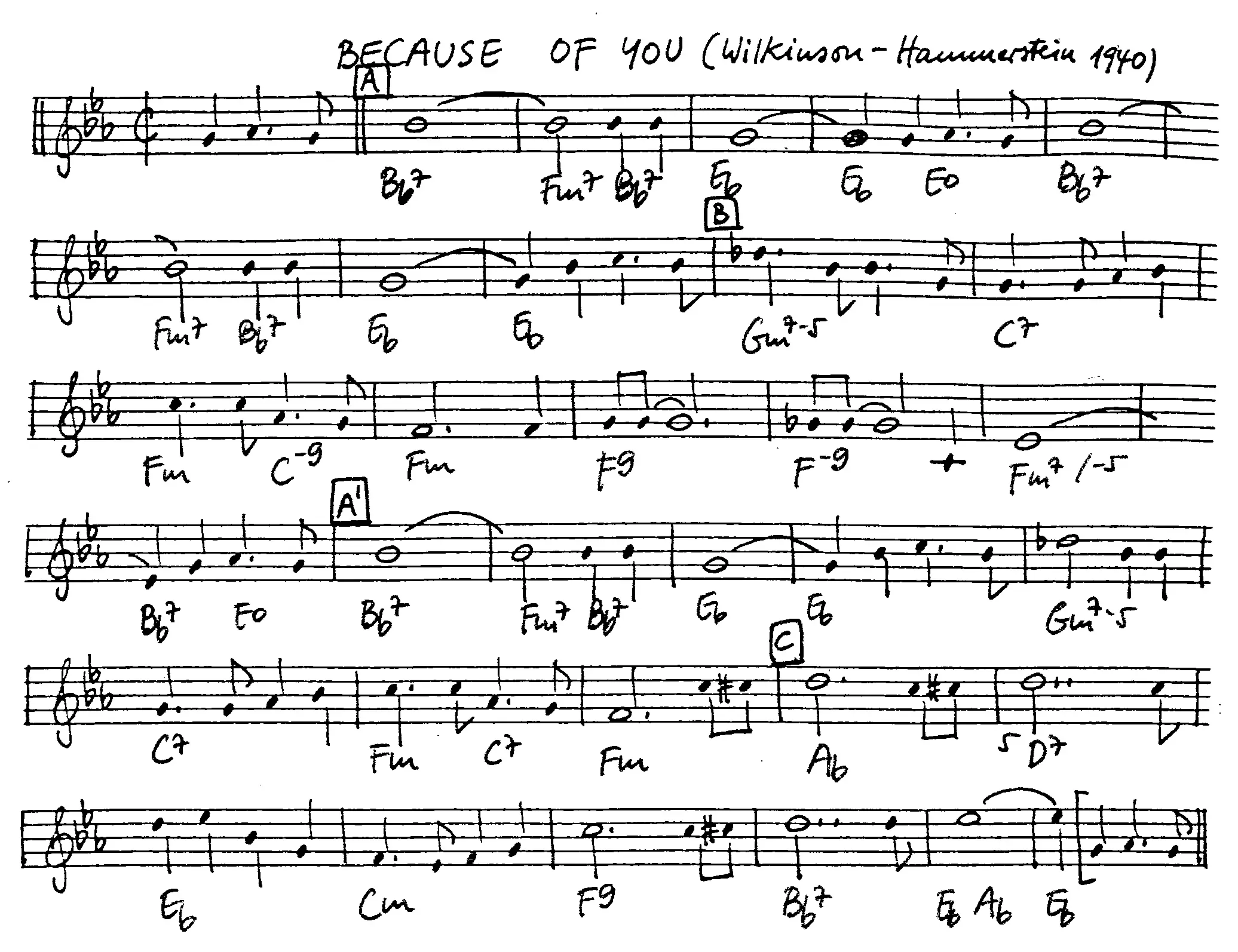 because of you free jazz leadsheet - Courtesy of the Jungle Jazz Band